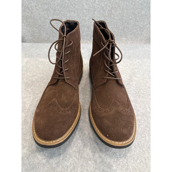 Joseph Abboud Lewis Mens Size 12 Brown Leather Suede Wingtip Lace Up Ankle Boots - Picture 3 of 10